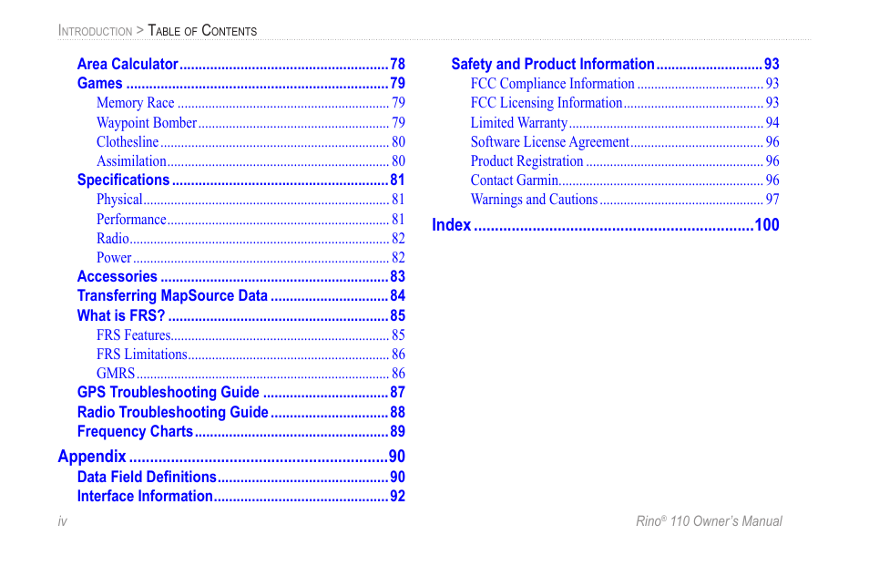 Garmin 110 User Manual | Page 6 / 110