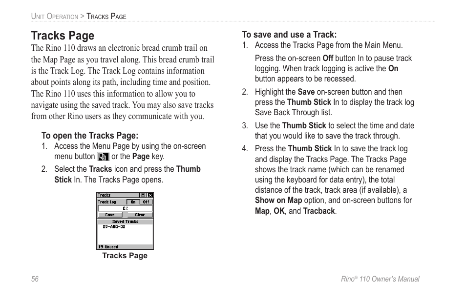 Tracks page | Garmin 110 User Manual | Page 62 / 110