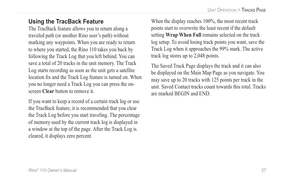 Using the tracback feature | Garmin 110 User Manual | Page 63 / 110