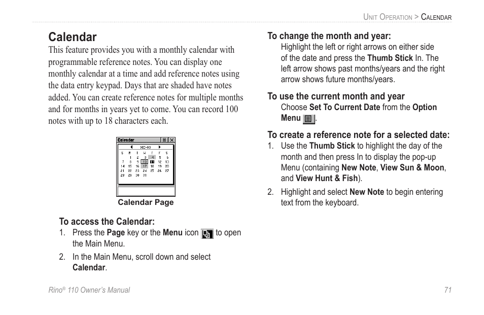 Calendar | Garmin 110 User Manual | Page 77 / 110