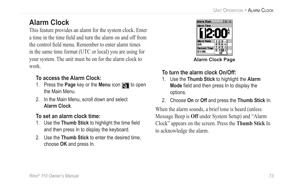 Alarm clock | Garmin 110 User Manual | Page 79 / 110