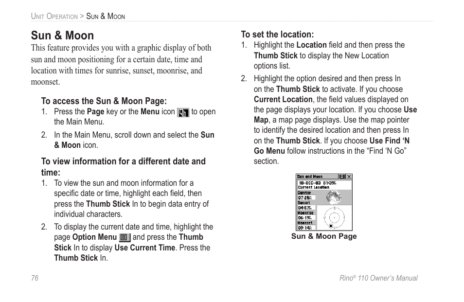 Sun & moon | Garmin 110 User Manual | Page 82 / 110