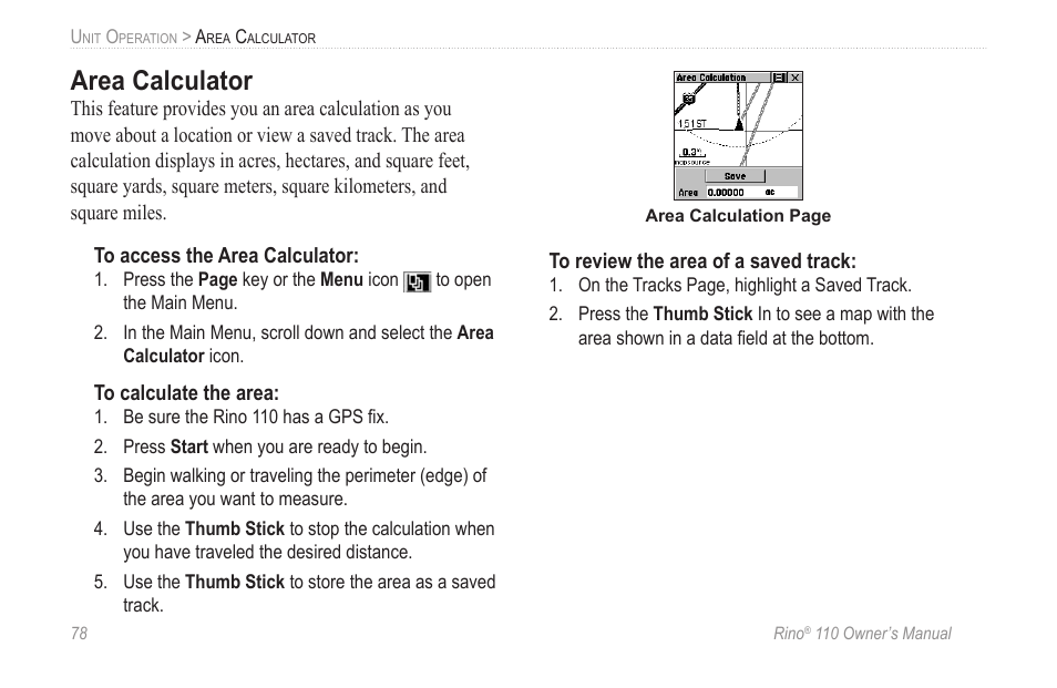 Area calculator | Garmin 110 User Manual | Page 84 / 110