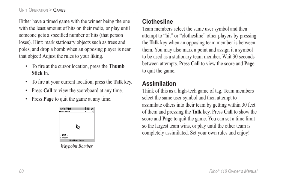 Clothesline, Assimilation | Garmin 110 User Manual | Page 86 / 110