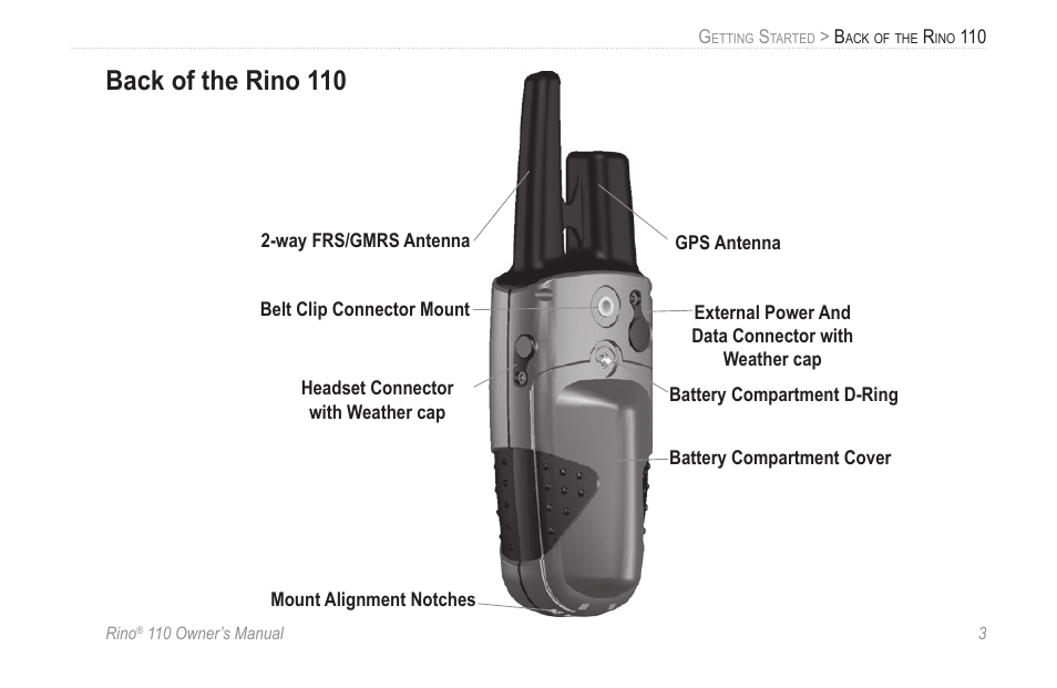 Back of the rino 110 | Garmin 110 User Manual | Page 9 / 110