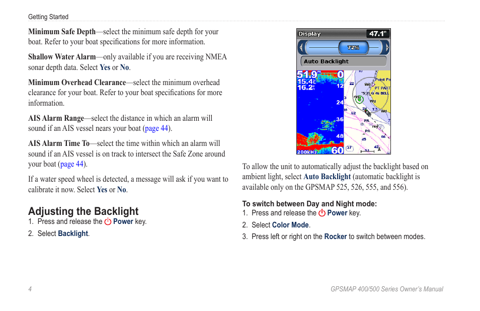 Adjusting the backlight | Garmin zumo 450 User Manual | Page 10 / 72