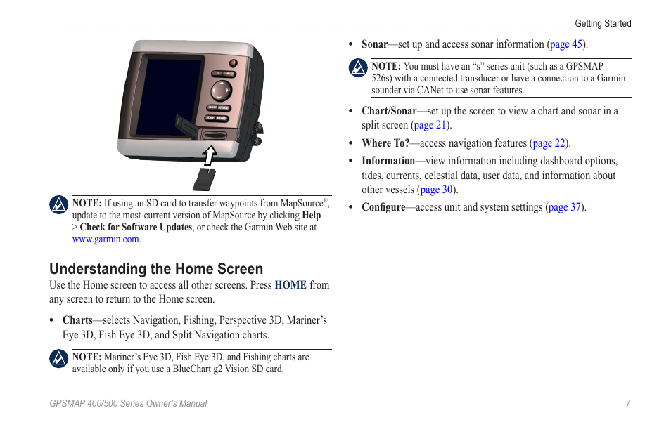 Understanding the home screen | Garmin zumo 450 User Manual | Page 13 / 72