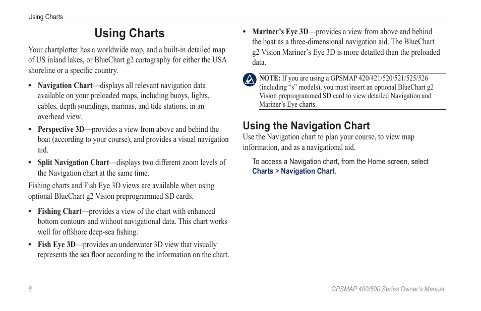 Using charts, Using the navigation chart | Garmin zumo 450 User Manual | Page 14 / 72