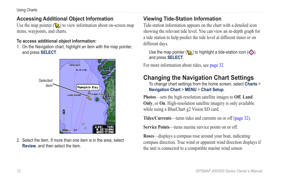 Changing the navigation chart settings, Changing the chart settings | Garmin zumo 450 User Manual | Page 18 / 72