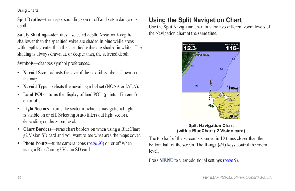 Using the split navigation chart | Garmin zumo 450 User Manual | Page 20 / 72