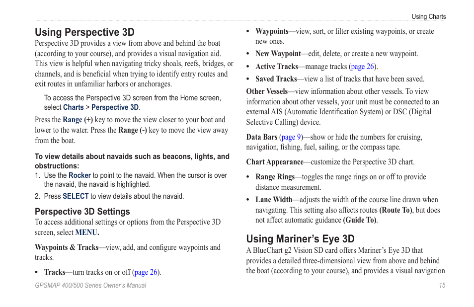 Using perspective 3d, Using mariner’s eye 3d | Garmin zumo 450 User Manual | Page 21 / 72