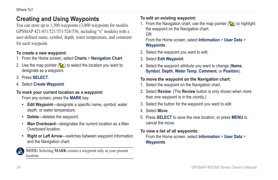 Creating and using waypoints, Aypoints, And tracks | Garmin zumo 450 User Manual | Page 30 / 72