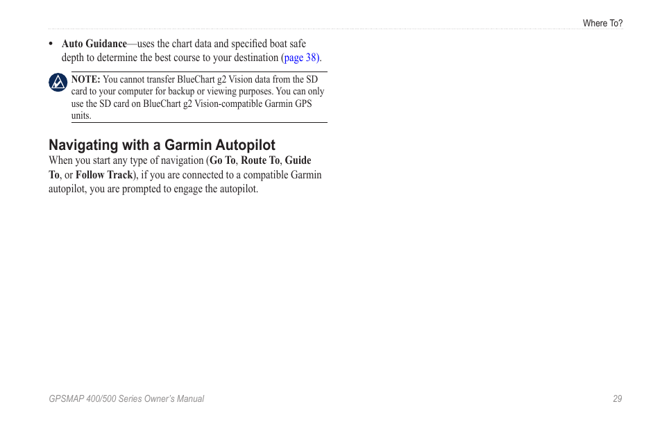 Navigating with a garmin autopilot | Garmin zumo 450 User Manual | Page 35 / 72