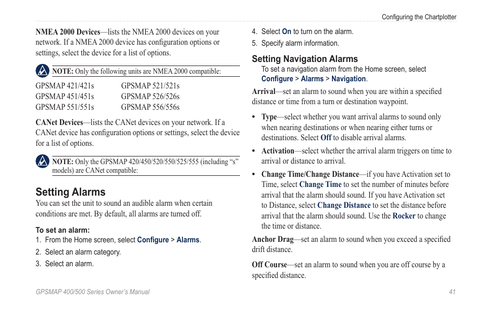 Setting alarms | Garmin zumo 450 User Manual | Page 47 / 72