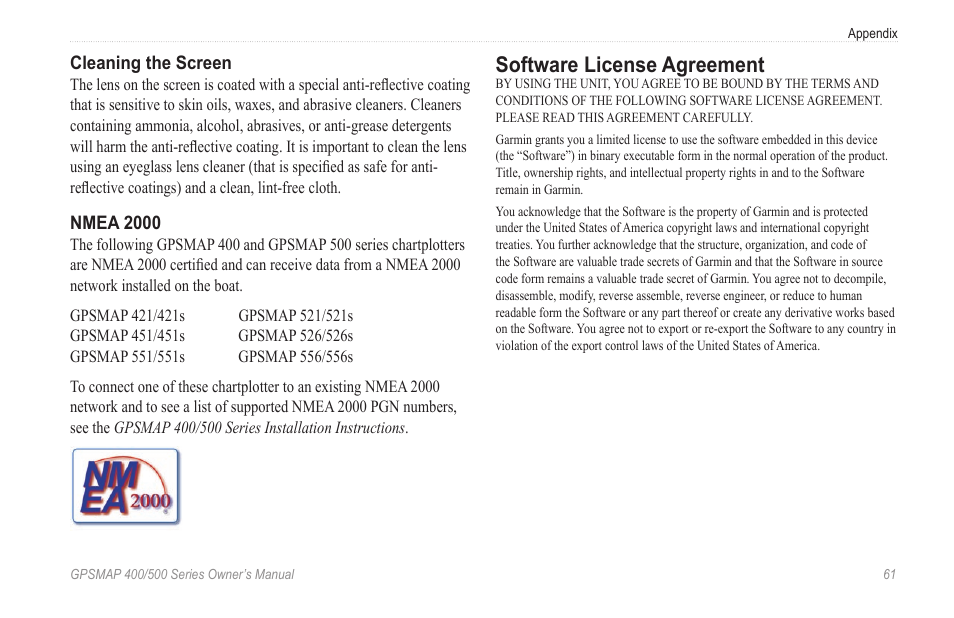 Software license agreement | Garmin zumo 450 User Manual | Page 67 / 72