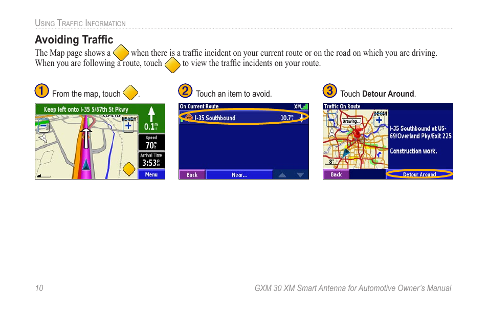 Avoiding traffic, Avoiding trafﬁc | Garmin GXM 30 User Manual | Page 16 / 26