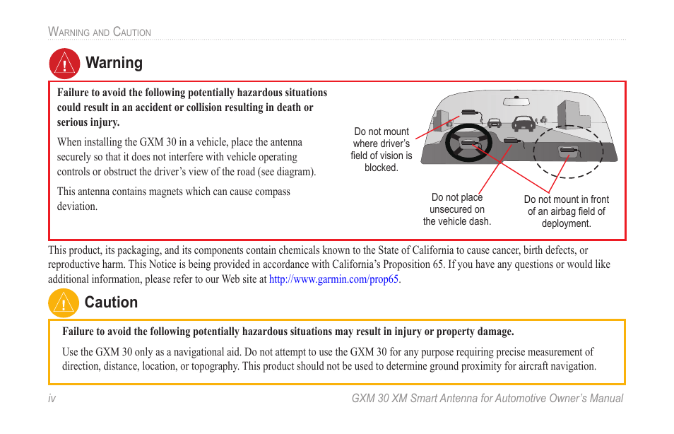 Warning, Caution | Garmin GXM 30 User Manual | Page 6 / 26