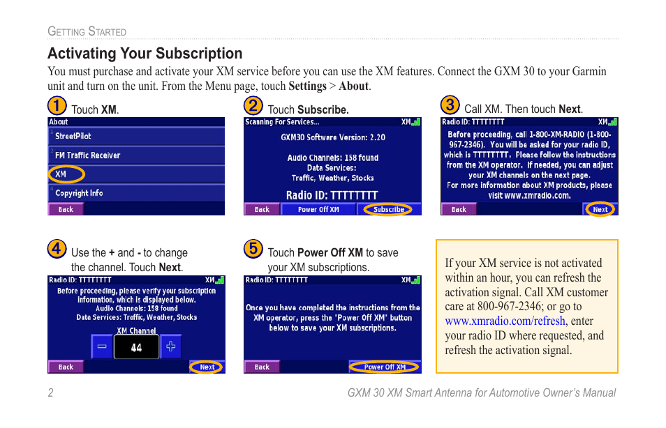 Activating your subscription | Garmin GXM 30 User Manual | Page 8 / 26