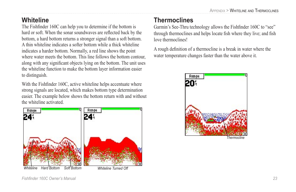 Whiteline, Thermoclines | Garmin 160C User Manual | Page 27 / 32