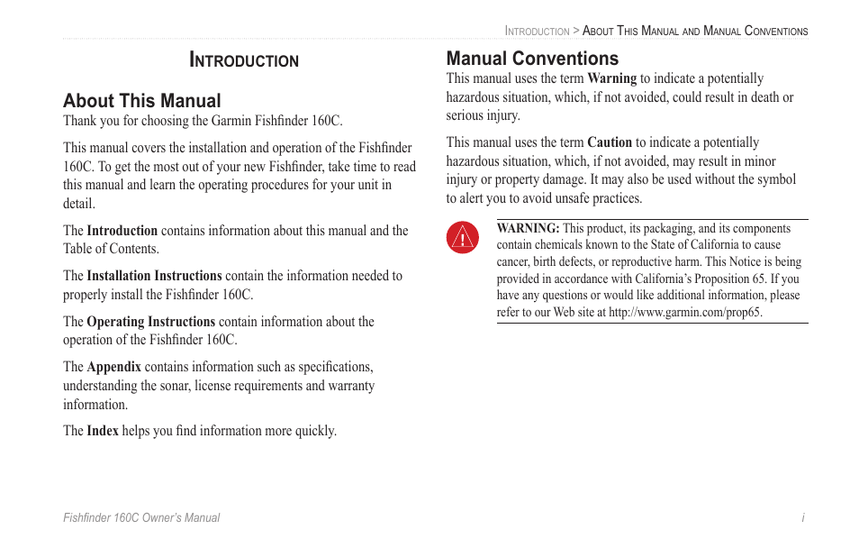 Introduction, About this manual, Manual conventions | Garmin 160C User Manual | Page 3 / 32