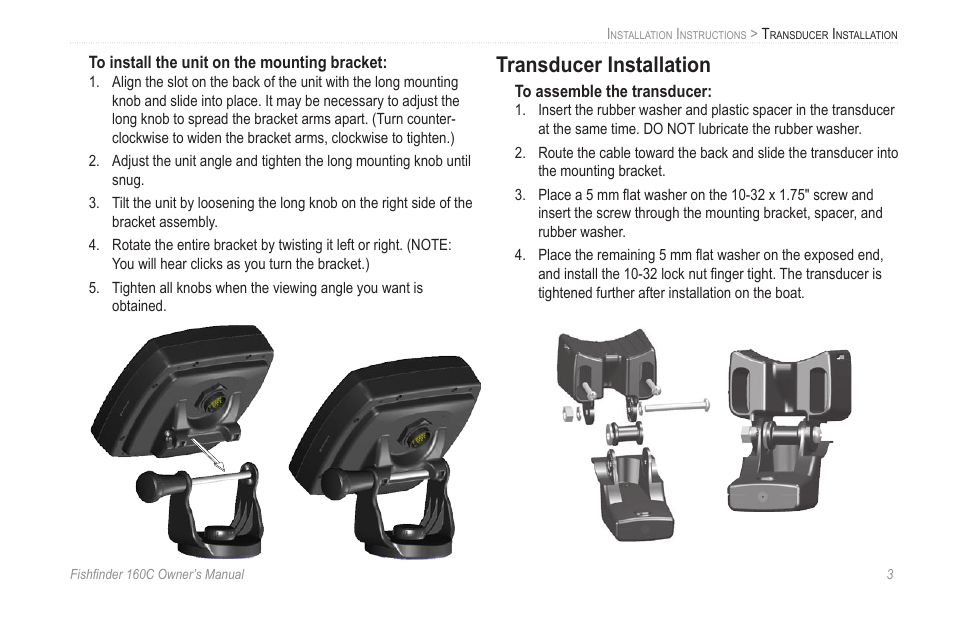 Transducer installation | Garmin 160C User Manual | Page 7 / 32