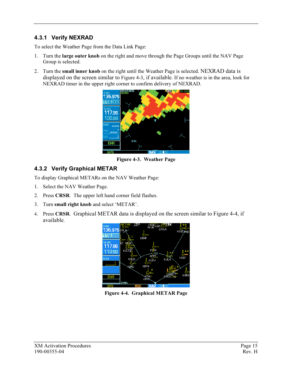 Verify nexrad, Verify graphical metar | Garmin XM GDL 69 User Manual | Page 21 / 38