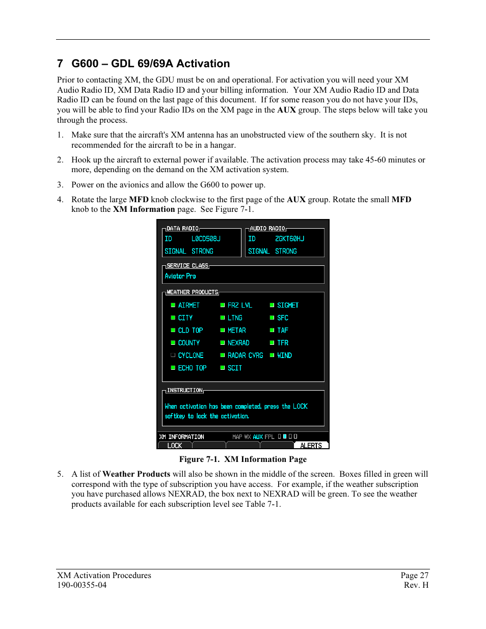 G600 – gdl 69/69a activation | Garmin XM GDL 69 User Manual | Page 33 / 38