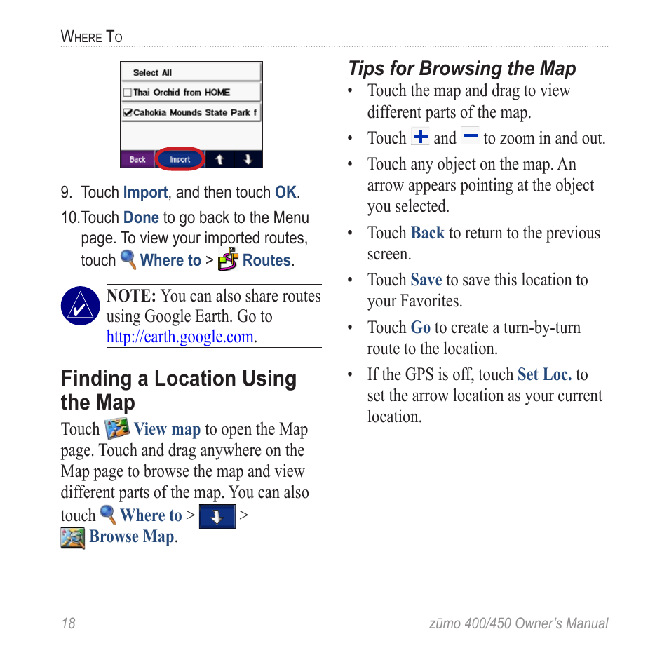 Finding a location using the map, Finding a location using using the map | Garmin ZUMO 400 EN User Manual | Page 24 / 60