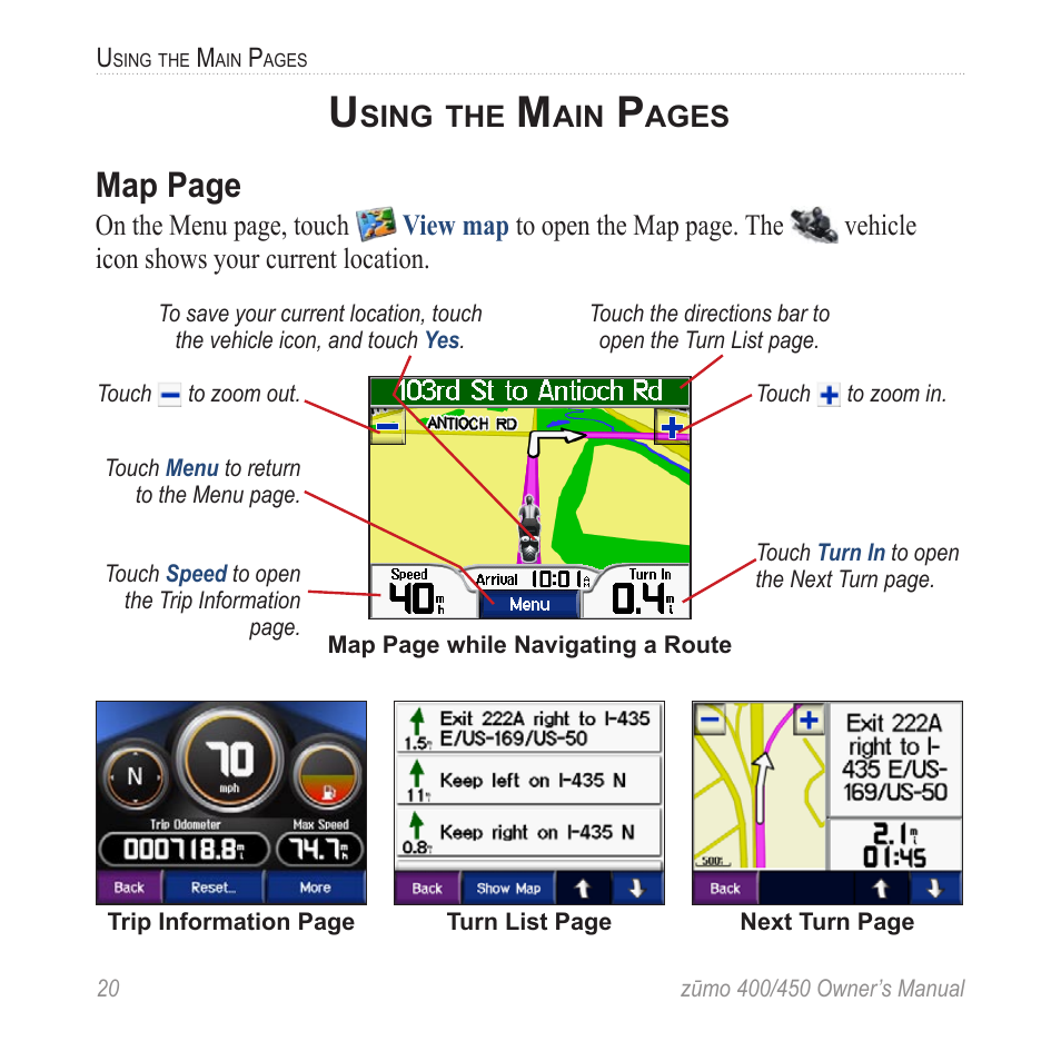 Map page | Garmin ZUMO 400 EN User Manual | Page 26 / 60