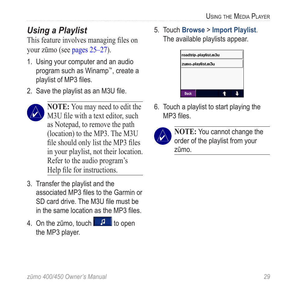 Using a playlist | Garmin ZUMO 400 EN User Manual | Page 35 / 60