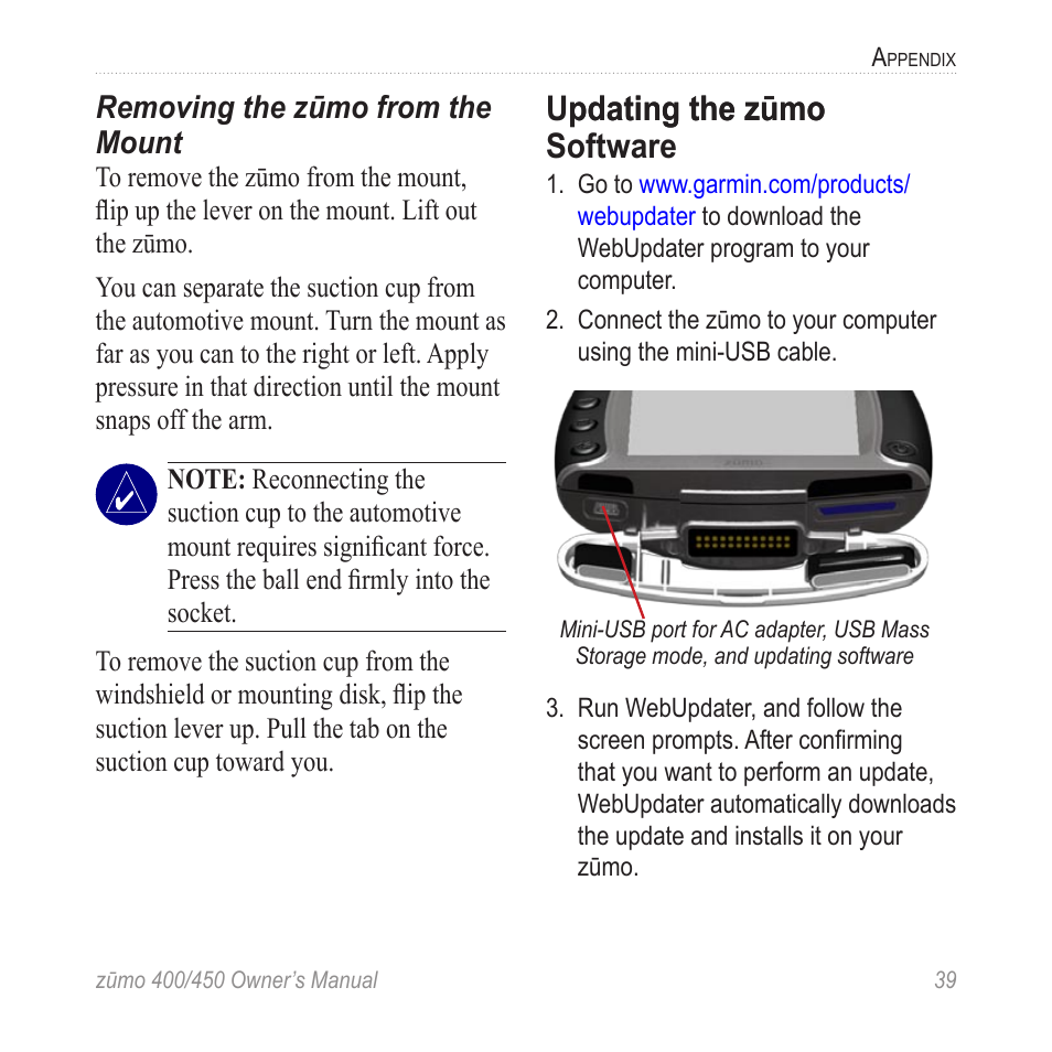 Updating the zūmo software, Software (see, Or purchase | U�pdating the zūmo pdating the zūmo software | Garmin ZUMO 400 EN User Manual | Page 45 / 60