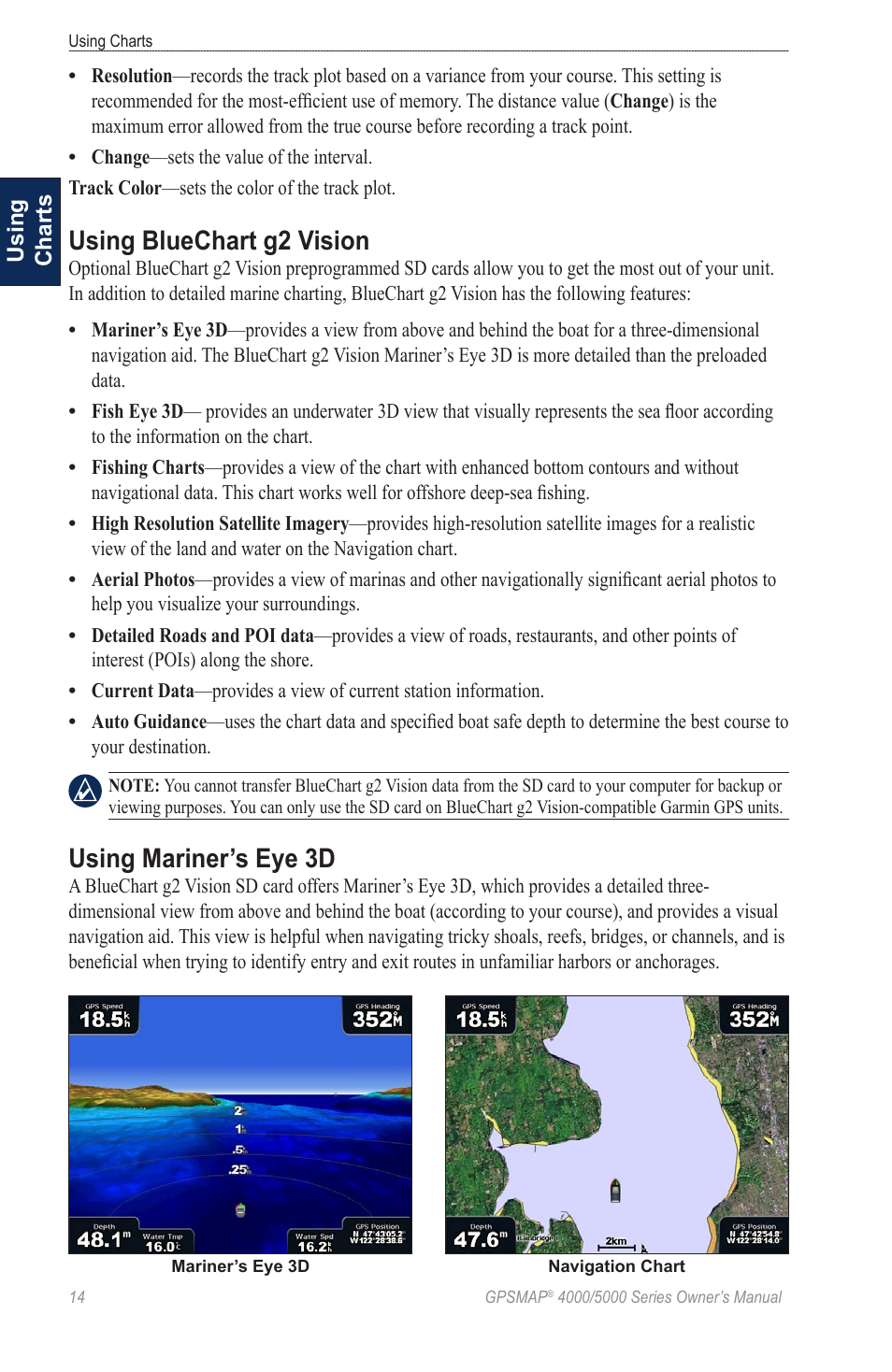 Using bluechart g2 vision, Using mariner’s eye 3d | Garmin 5008 User Manual | Page 18 / 68