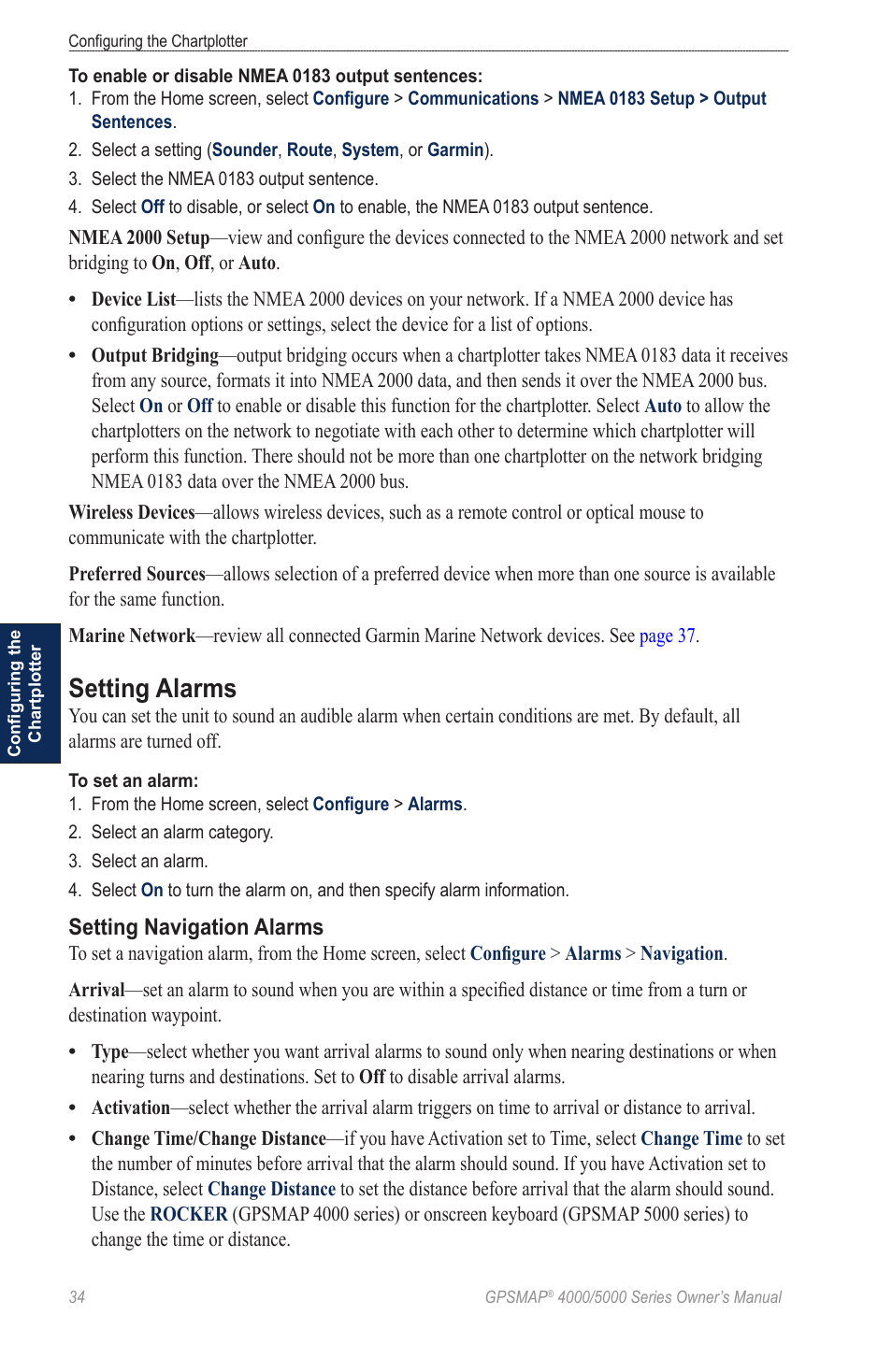 Setting alarms | Garmin 5008 User Manual | Page 38 / 68