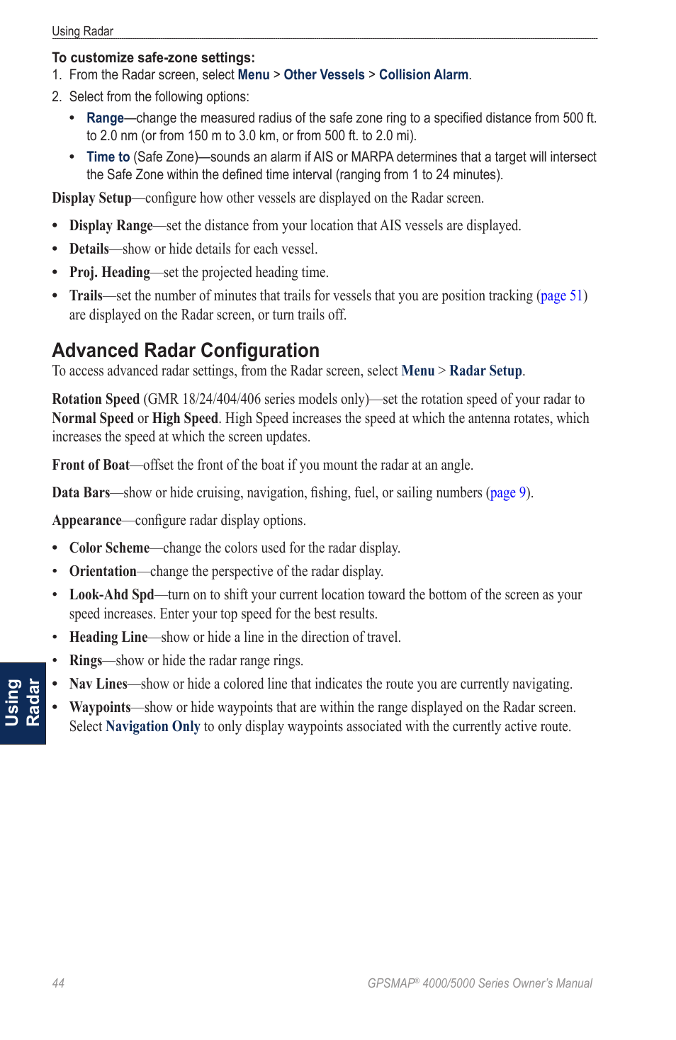 Advanced radar configuration | Garmin 5008 User Manual | Page 48 / 68