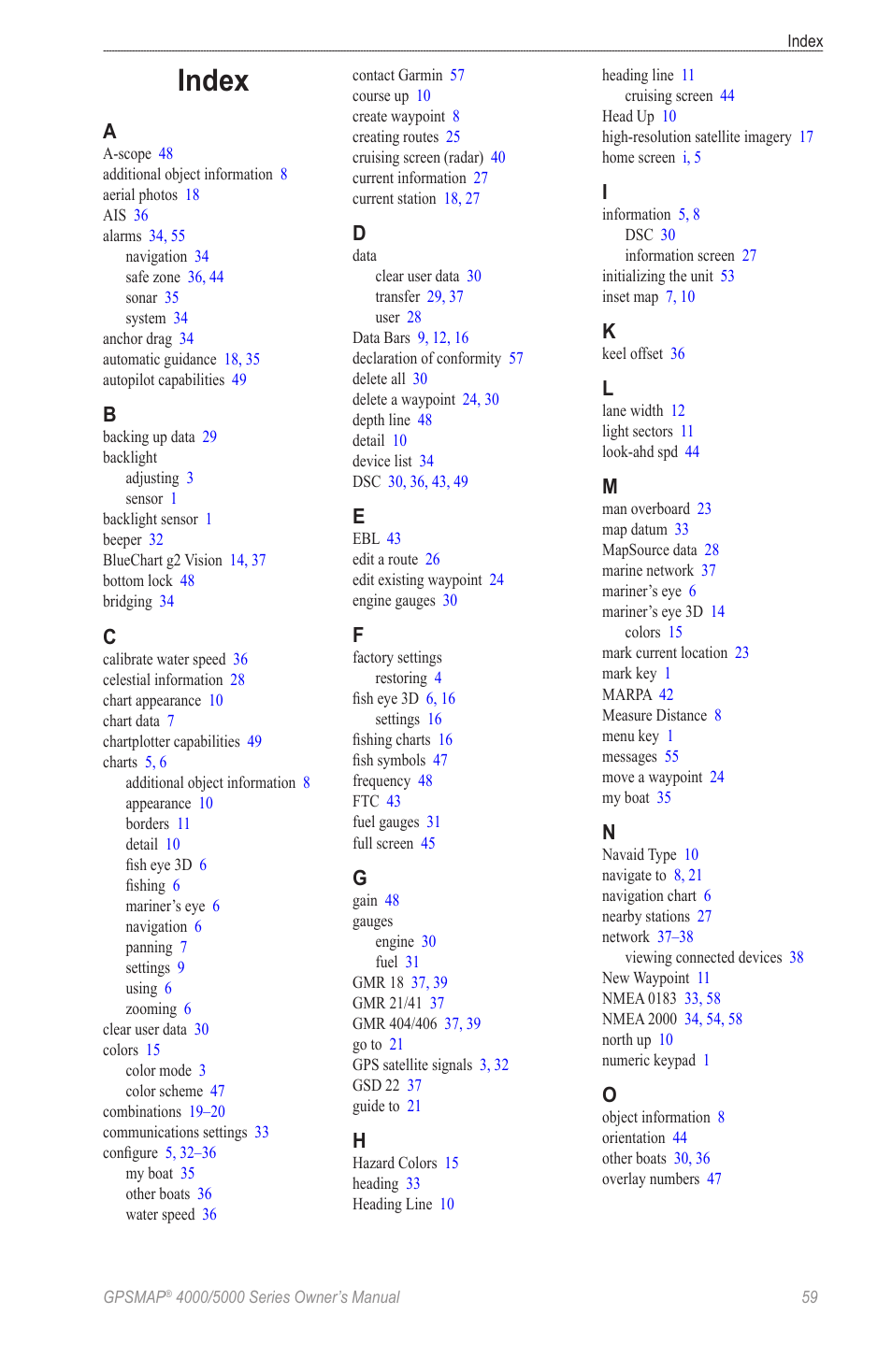 Index | Garmin 5008 User Manual | Page 63 / 68