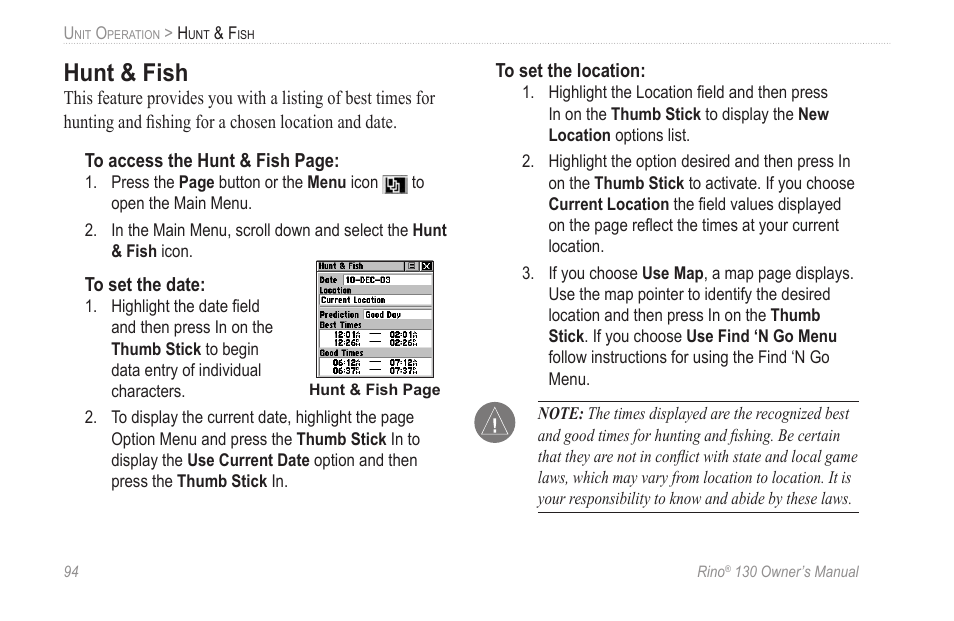 Hunt & fish | Garmin rino130 User Manual | Page 100 / 132