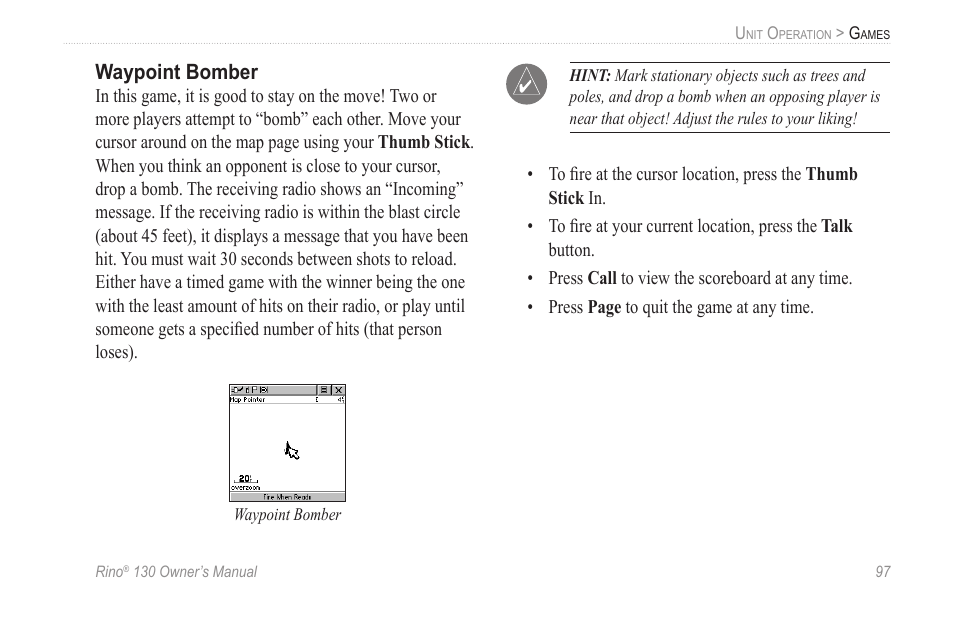 Waypoint bomber | Garmin rino130 User Manual | Page 103 / 132