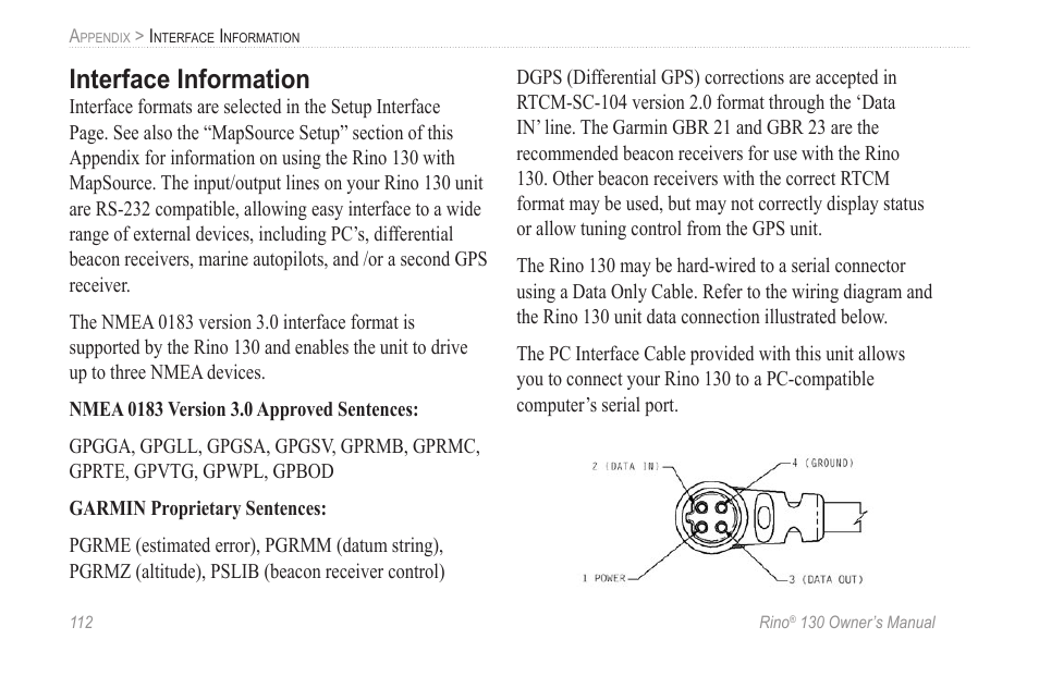 Interface information | Garmin rino130 User Manual | Page 118 / 132