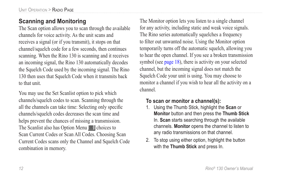 Scanning and monitoring | Garmin rino130 User Manual | Page 18 / 132