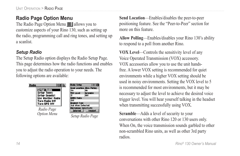 Setup radio | Garmin rino130 User Manual | Page 20 / 132