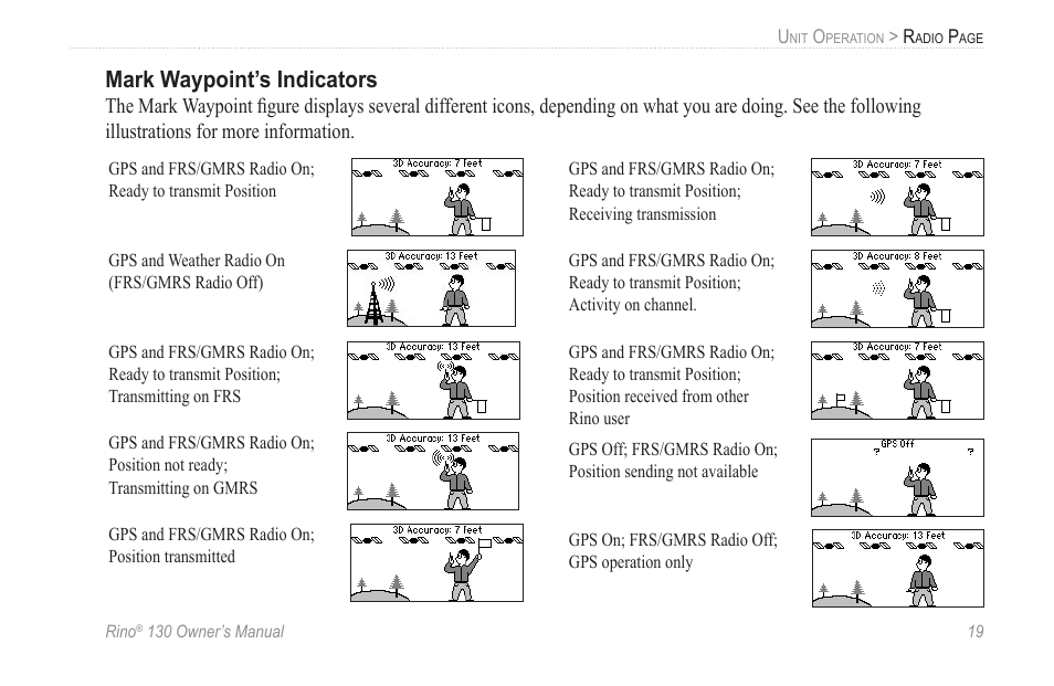 Mark waypoint’s indicators | Garmin rino130 User Manual | Page 25 / 132