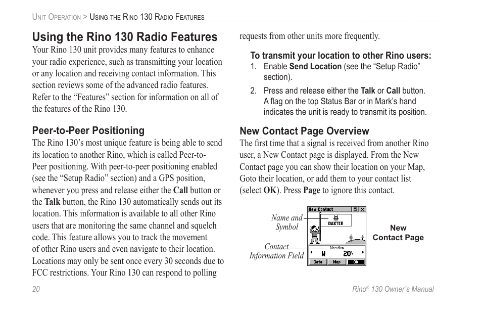 Using the rino 130 radio features, Peer-to-peer positioning | Garmin rino130 User Manual | Page 26 / 132
