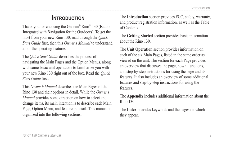 Introduction | Garmin rino130 User Manual | Page 3 / 132