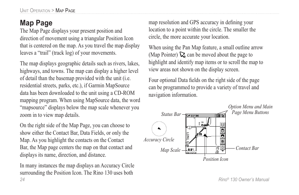 Map page | Garmin rino130 User Manual | Page 30 / 132