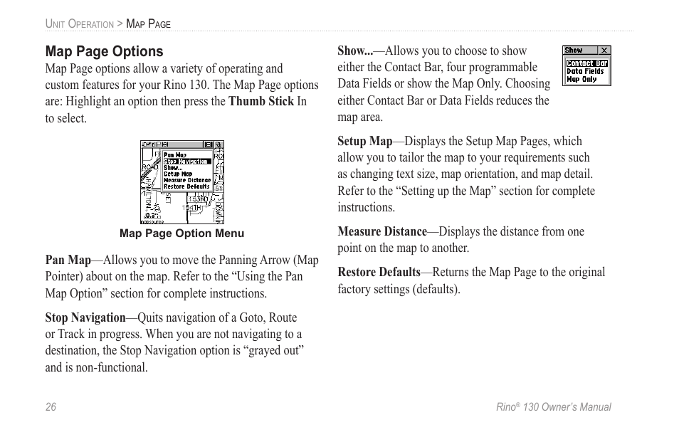 Map page options | Garmin rino130 User Manual | Page 32 / 132