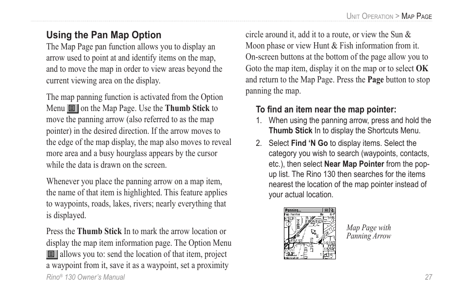 Using the pan map option | Garmin rino130 User Manual | Page 33 / 132