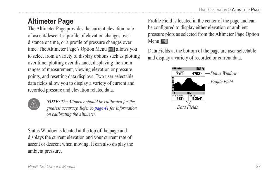 Altimeter page | Garmin rino130 User Manual | Page 43 / 132