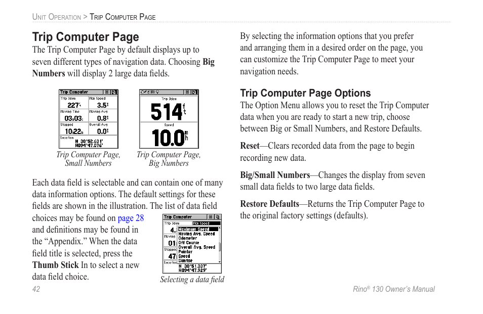 Trip computer page | Garmin rino130 User Manual | Page 48 / 132