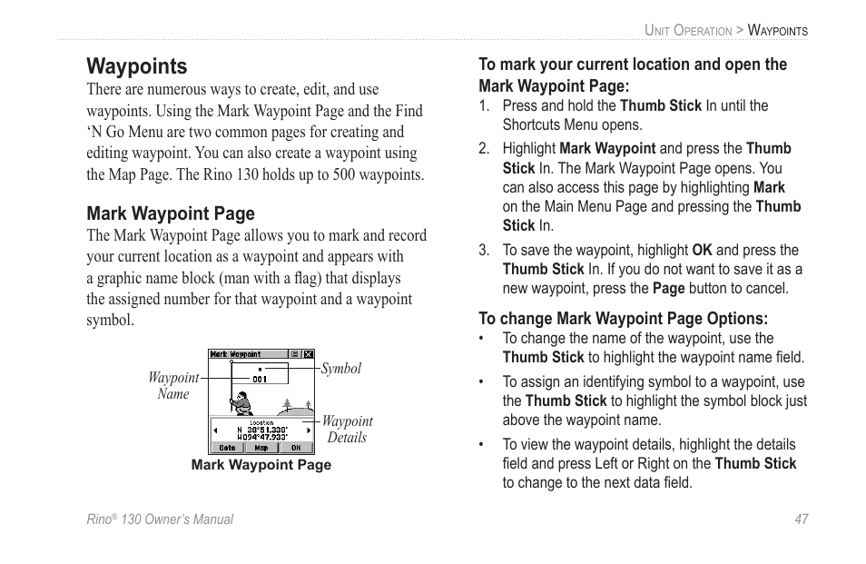 Waypoints | Garmin rino130 User Manual | Page 53 / 132