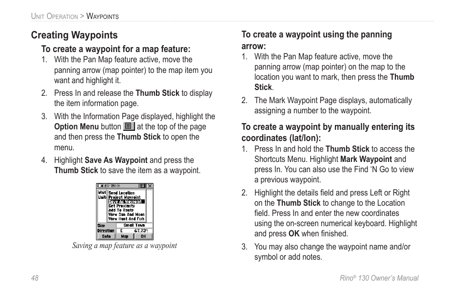 Creating waypoints | Garmin rino130 User Manual | Page 54 / 132